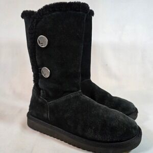 Koolaburra by UGG Victoria Boots Womens 8 Tall Black Suede Fur Trim Apres Ski